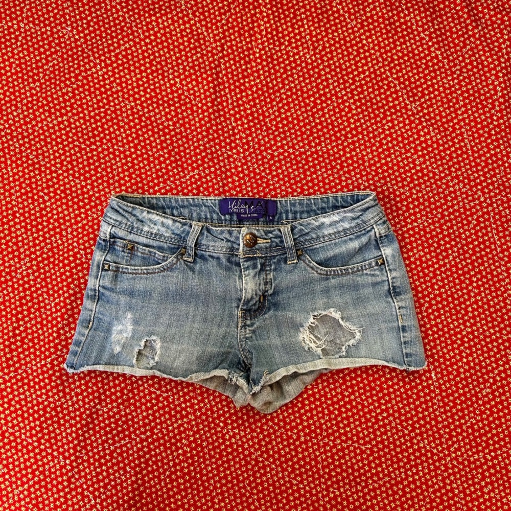 Vintage 2000s Miley Cyrus x Max Azria Low Rise Distressed Denim Cut Off Shorts